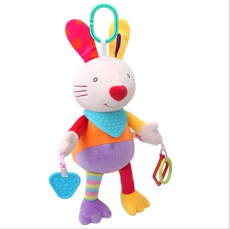 2019 Soft Animal Toy Plush Baby Stroller Toy Newborn Baby Car Crib Stroller Handbells Toys with Teether