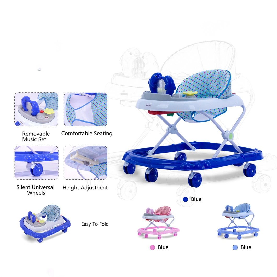 Cartoon Baby Walker Folding Adjustable Baby Walker Toy with Music