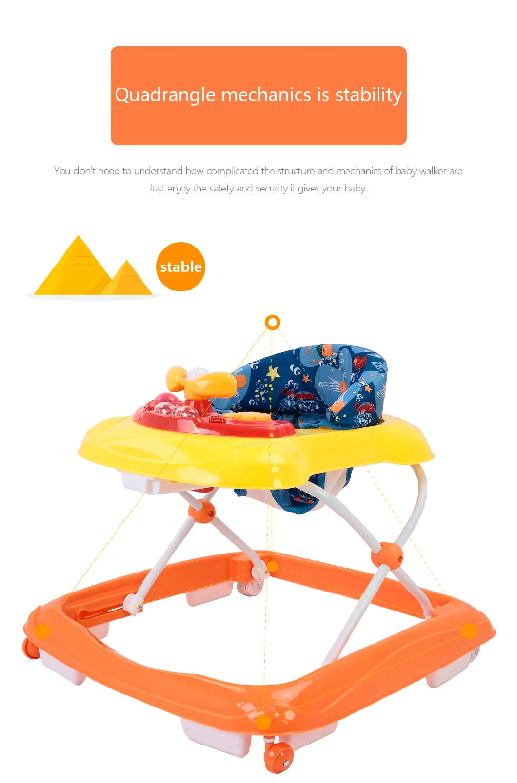 Safest Lightweight Plastic Foldable Plain Baby Walker with Excellent Materials